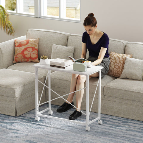 HOMCOM 80 cm Folding Desk on Wheels - White