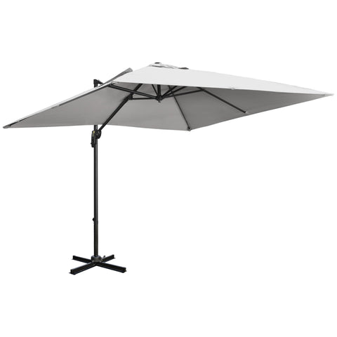 Outsunny 2.7 x 2.7 m Cantilever Parasol, Square Overhanging Umbrella with Cross Base, Crank Handle, Tilt, 360\'c2\'b0 Rotation and Aluminium Frame, Grey