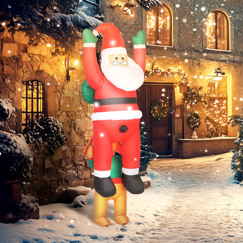 Outsunny 7FT Hanging Christmas Inflatable Santa with Dog, Christmas Blow Up Decoration with Built-in LED Lights for Garden, Indoor Outdoor Home Decor