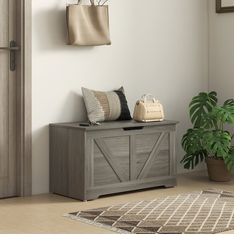 HOMCOM 100L Home Storage Box, with Safety Hinges - Charcoal Grey