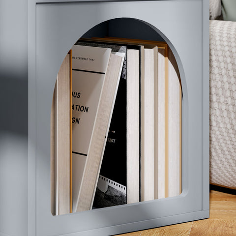 HOMCOM Bedside Table with 2 Open Compartments - Grey