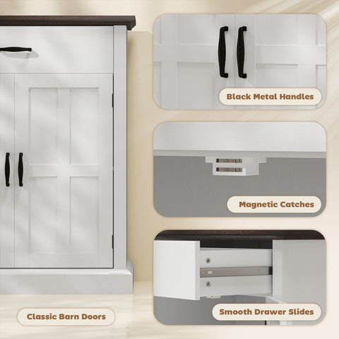 HOMCOM Farmhouse Sideboard with 3 cm Thick Top 2 Barn Doors - White