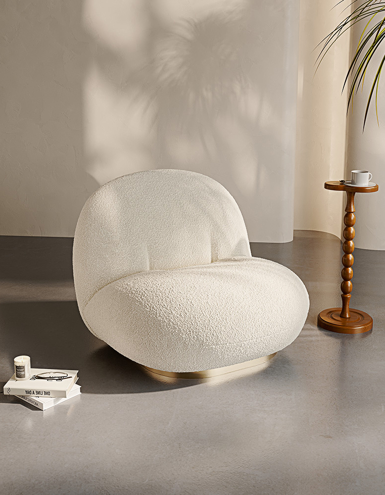 Pacha Swivel Boucle Armchair With Armrest, White