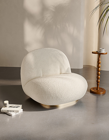 Pacha Swivel Boucle Armchair With Armrest, White