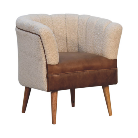 Artisan Furniture Solid Mango Wood Boucle Cream Buffalo Armchair