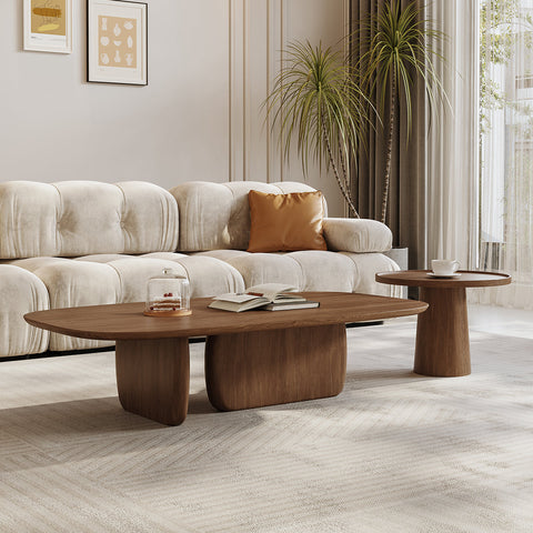 Barakat Travertine Coffee Table Set, Walnut