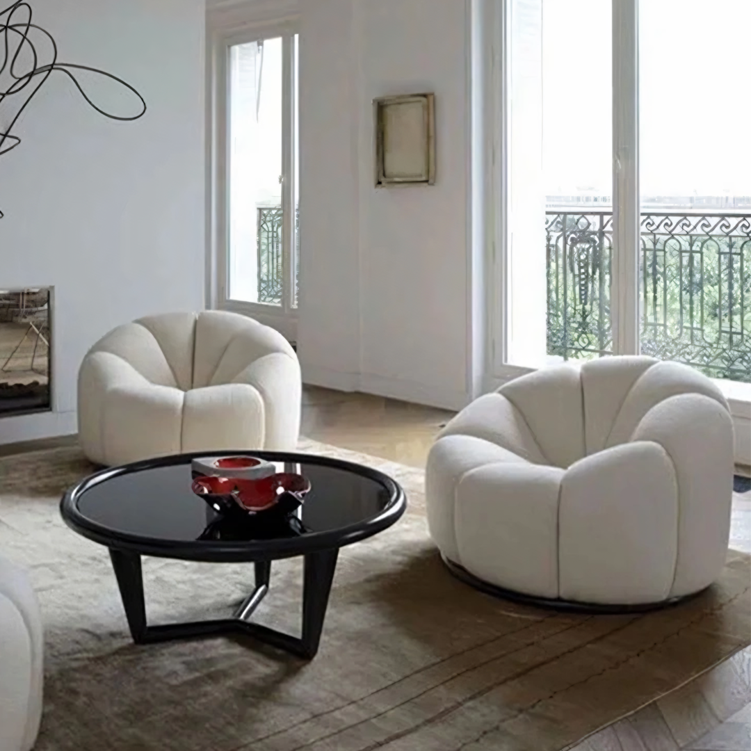 Grace Pumpkin Armchair, White Boucle