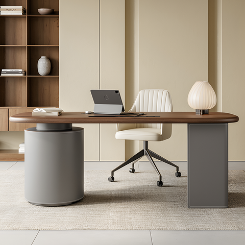 Simao Office Desk With Storage Drawers, Solid Wood