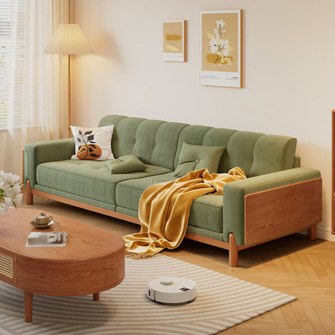 Catalina Cloud Sofa,  Two Seater, Three Seater Sofa, Cream Corduroy, Cherry Wood