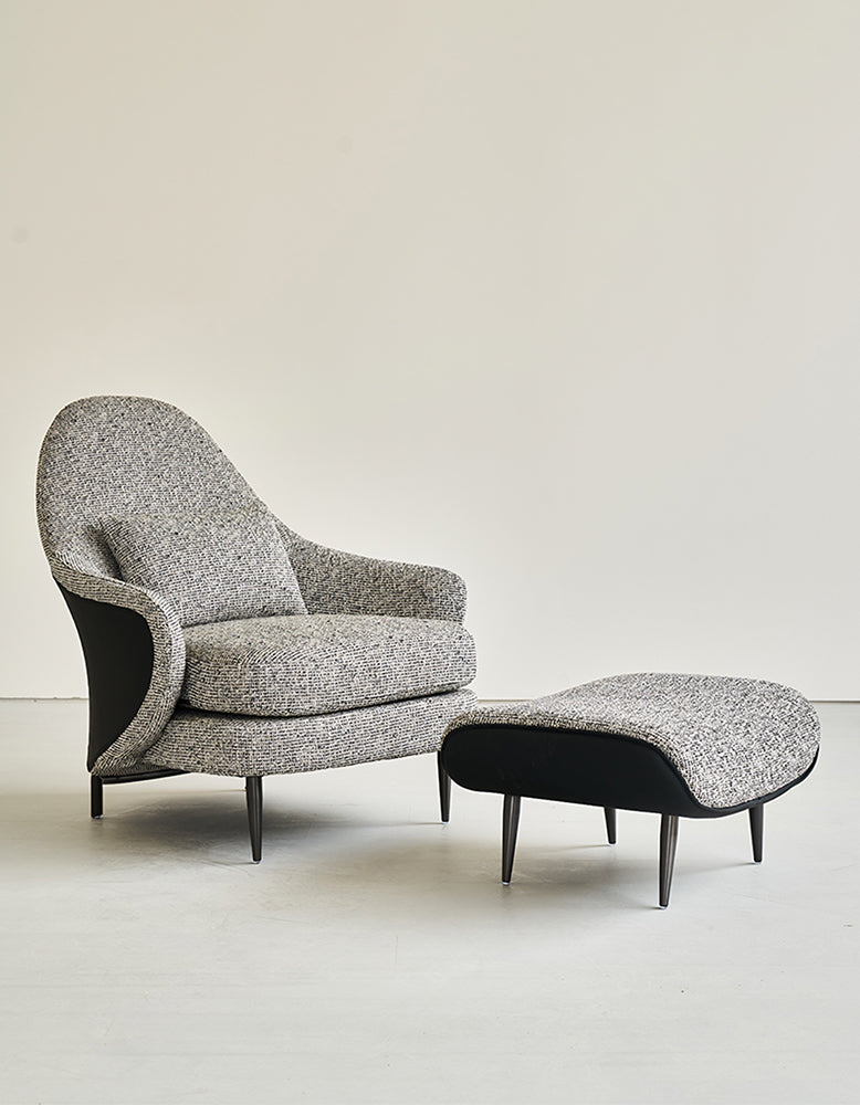 Diakite Armchair With Footstool, Linen & Leather