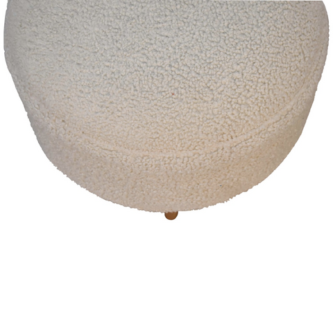 Artisan Furniture Solid Mango Wood Cream Boucle Rounded Footstool