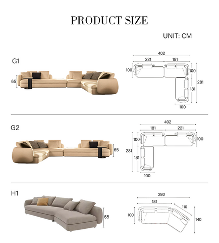 Randal Corner Sofa, Curved Sofa, Different Sizes & Fabrics Available