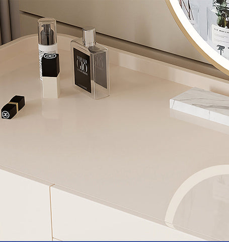 López Dressing Table With 2 Side Cabinets & LED Mirror and Stool, Cream