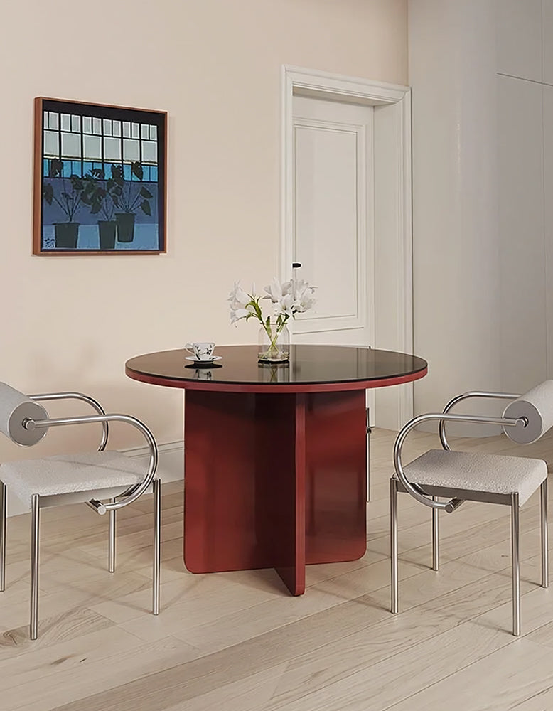 Yadav Glass Top Dining Table, Round Accent Table