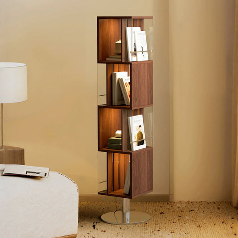 Anastasov Rotating Bookshelf, Corner Bookshelf, Solid Wood, With Light