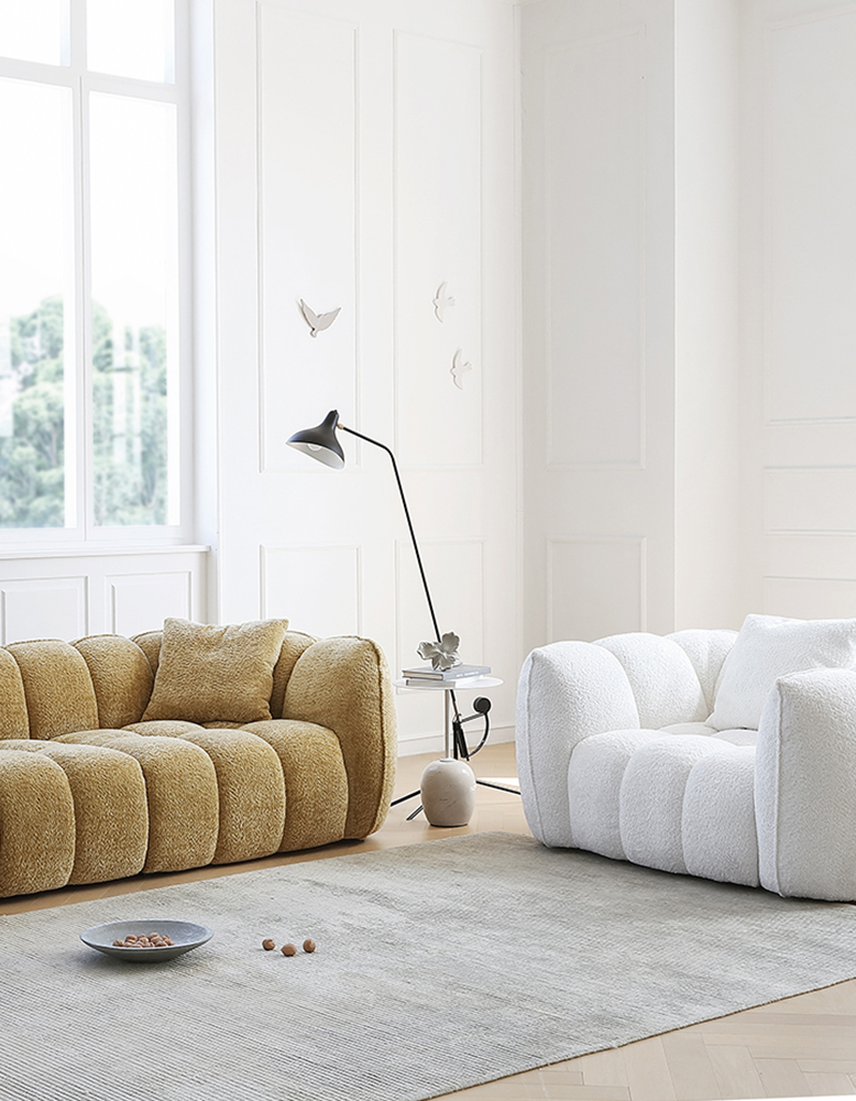 Pooky Pumpkin Single Armchair, White Boucle