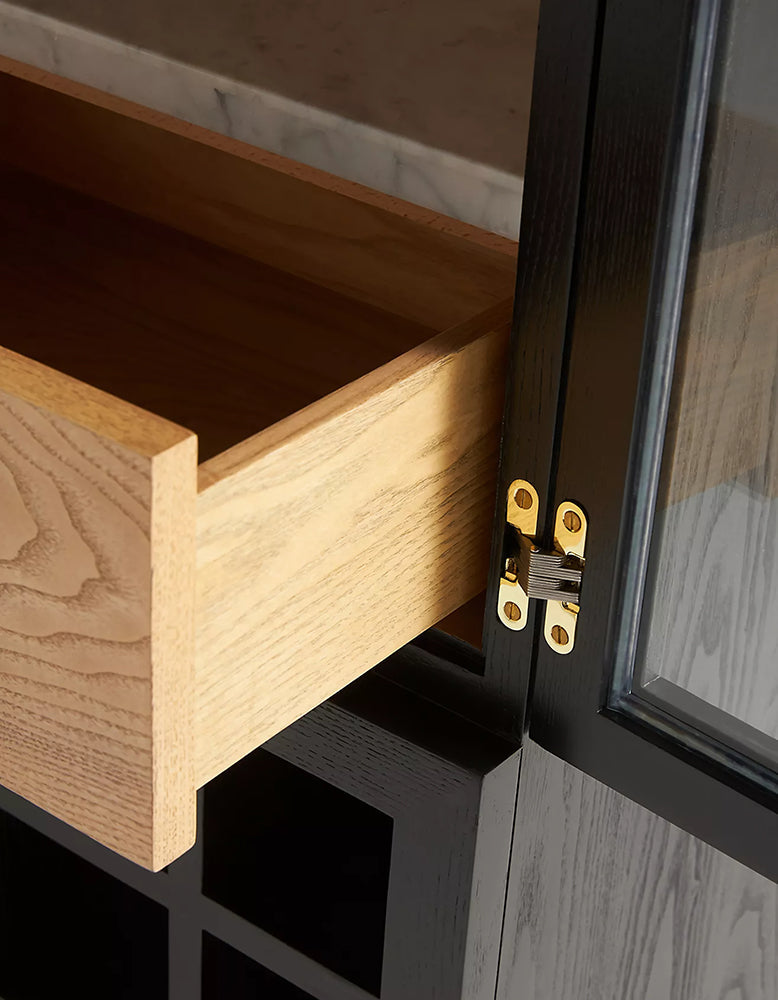 Akhtar Pahlavi Wine Sideboard With Glass Door & Wine Rack, Solid Wood