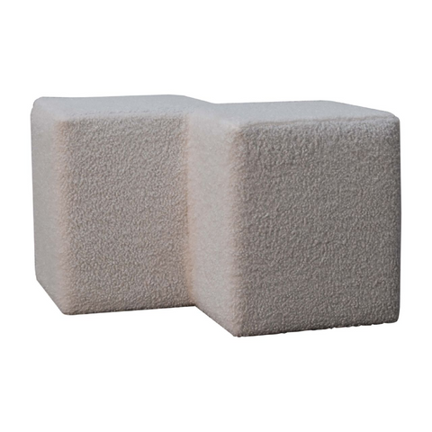 Artisan Furniture Solid Mango Wood White Boucle Twin Footstool