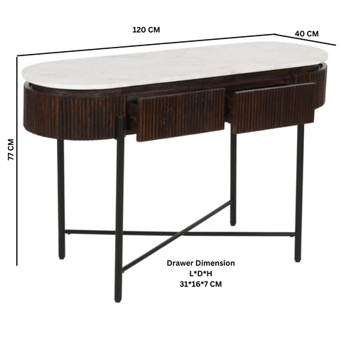 Opal Mango Wood Console Table With Marble Top And Metal Legs