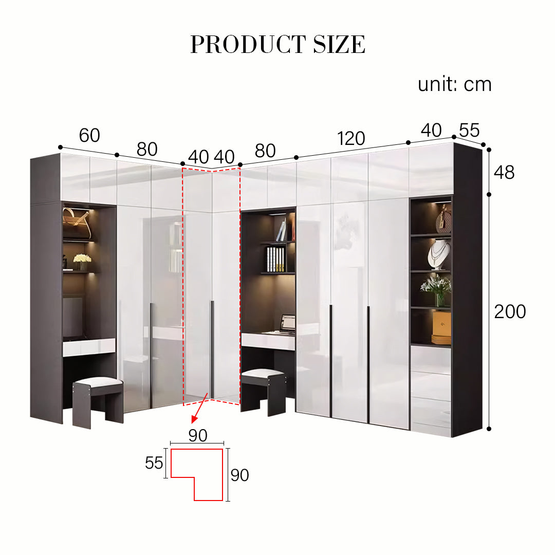 Bianchi Corner Wardrobe, L Shape Wardrobe With Dressing Table