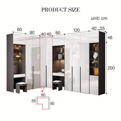 Bianchi Corner Wardrobe, L Shape Wardrobe With Dressing Table