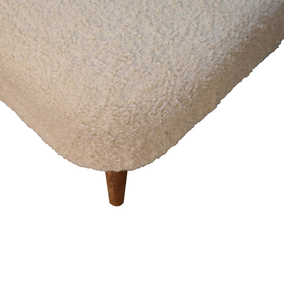 Artisan Furniture Solid Mango Wood Boucle Cream Square Footstool