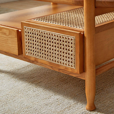 Alethea Rattan Coffee Table, Glass & Solid Wood