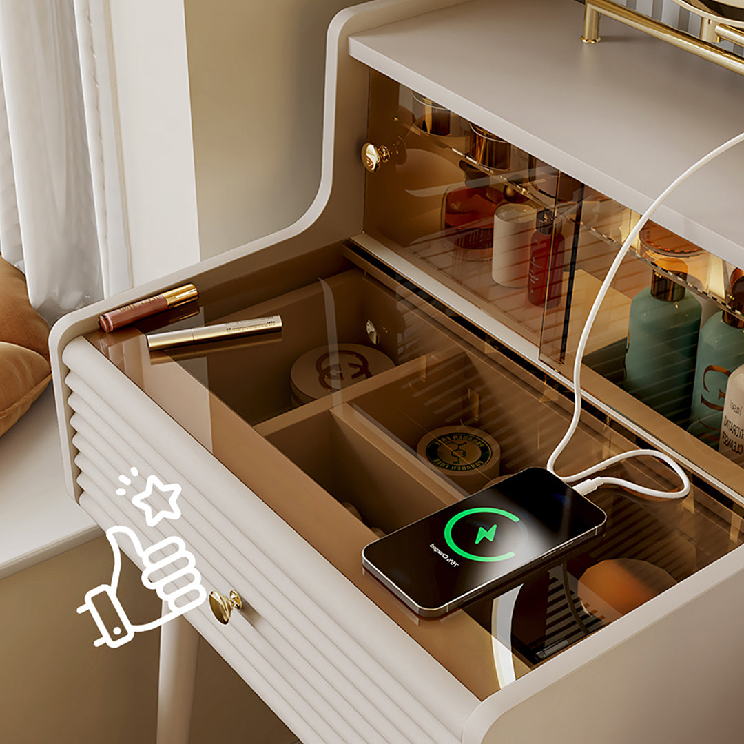 Thiago Narrow Mini Dressing Table For Small Corner, Cream