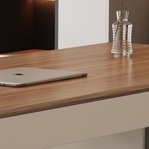 Elena Modern Office Desk, Wood, Cream & Walnut