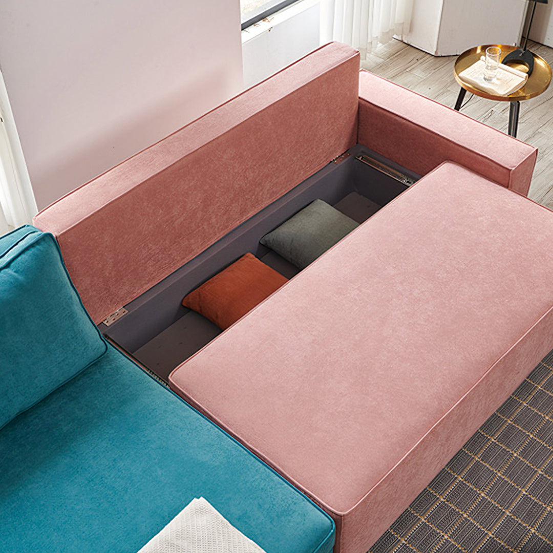 Adnan L Shape Three Seater Corner Sofa Bed, With Storage, Blue & Pink