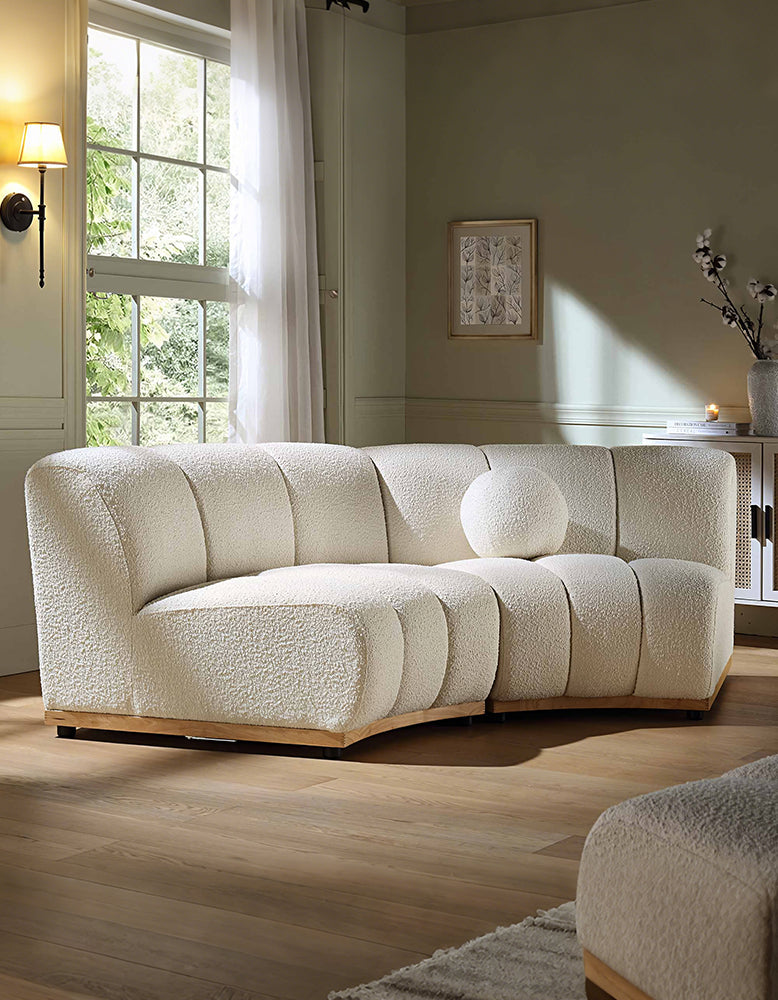 Zafar Modular Sofa, Armless Curved Sofa, White Boucle