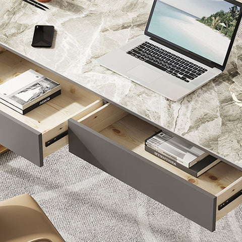 Leila Home Office Desk With Drawers, Grey & Gold