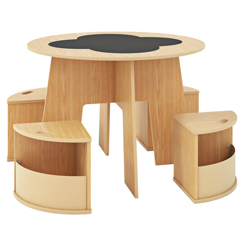 5 PCS Kids Table and Chair Set with Writable Blackboard Desktop-Natural