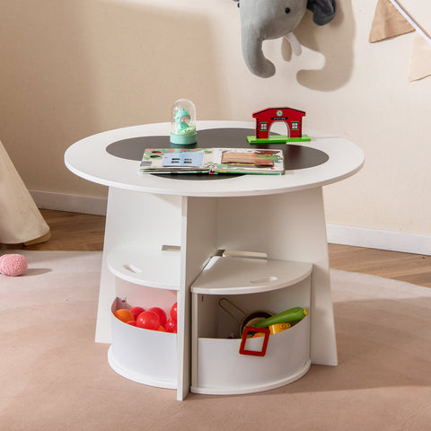 5 PCS Kids Table and Chair Set with Writable Blackboard Desktop-Natural