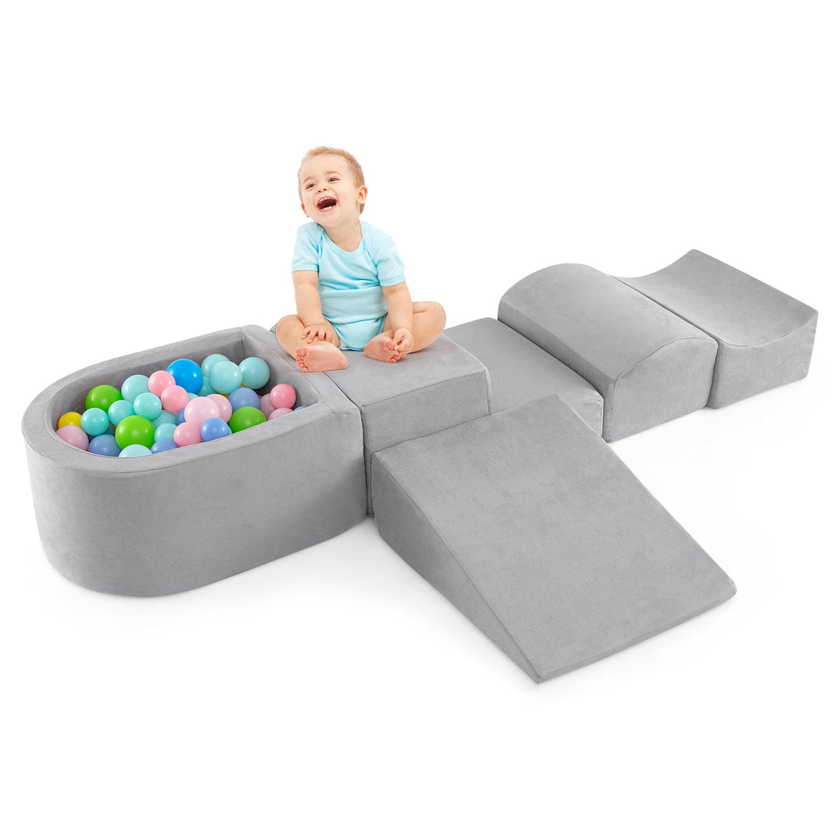 5-Piece Climb and Crawl Playset with Ball Pit for Kids-Beige
