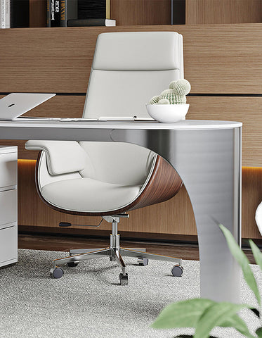 Abdi Corner Office Desk With Storage, Sintered Stone