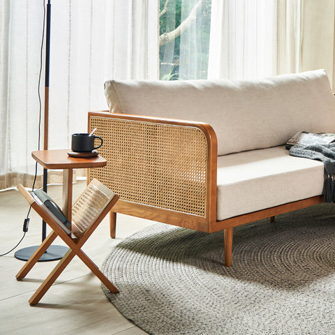 Lucas Side Table With Magazine Rack, Solid Wood & Rattan