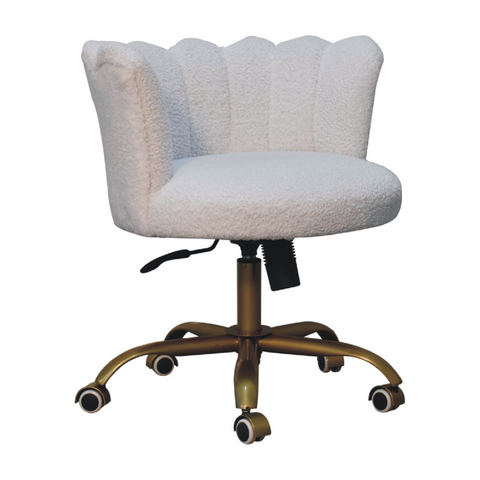 Artisan Furniture Solid Mango Wood White Boucle Swivel Chair