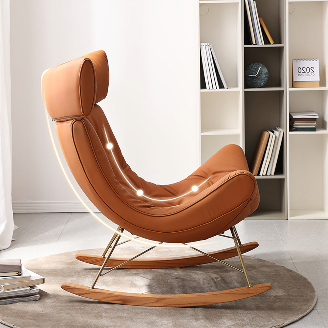 Anwar Rocking Chair With Footstool, Orange Leather