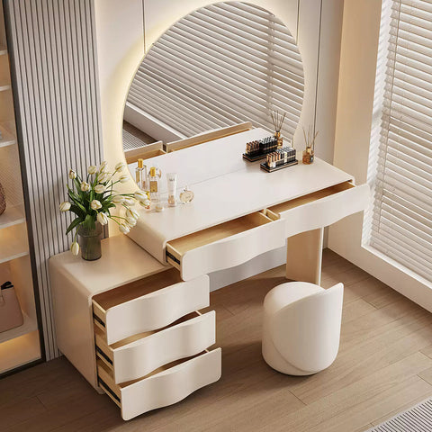 Turner Dressing Table With Large LED Mirror, Cream