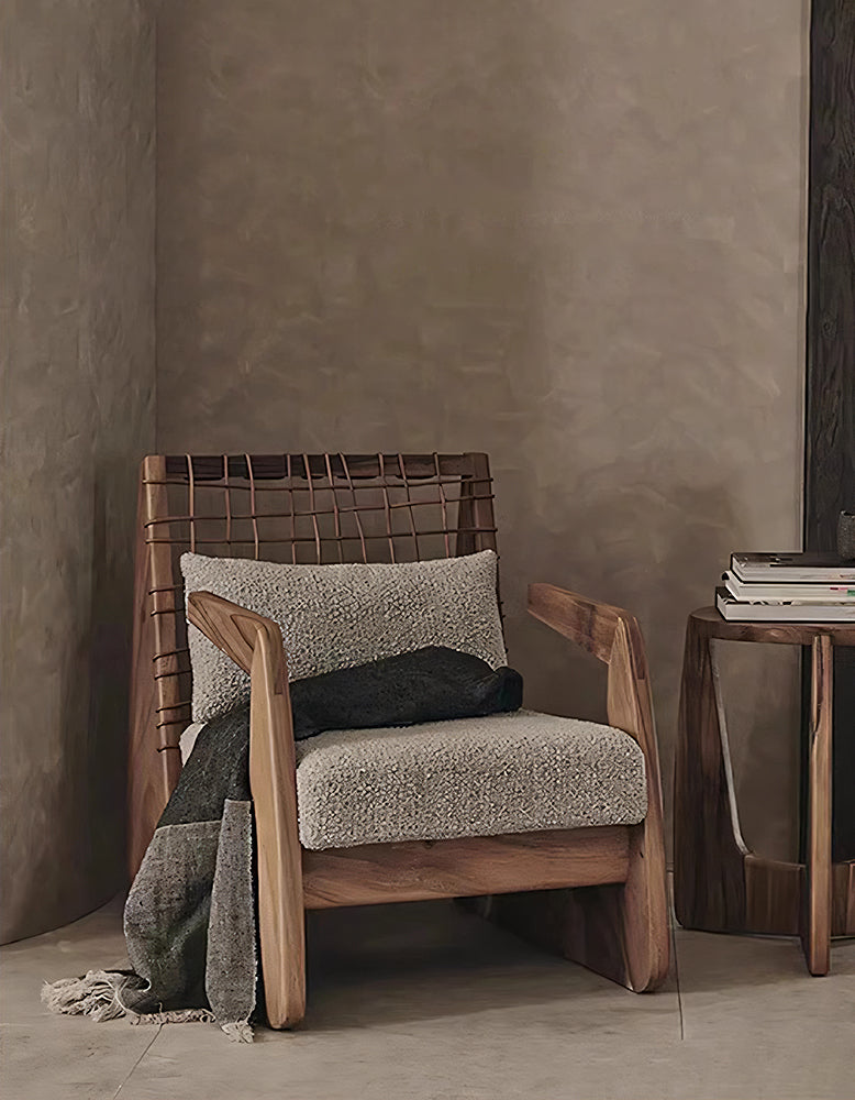 Delaney Retro Armchair, Solid Wood & Rattan