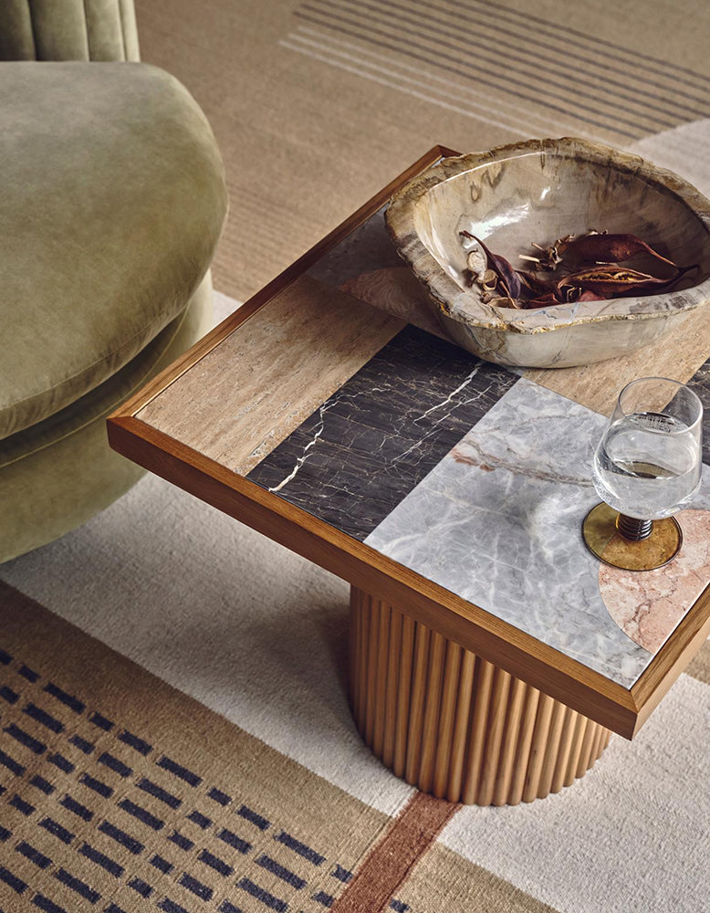 D'Souza Square Side Table, Solid Wood & Marble