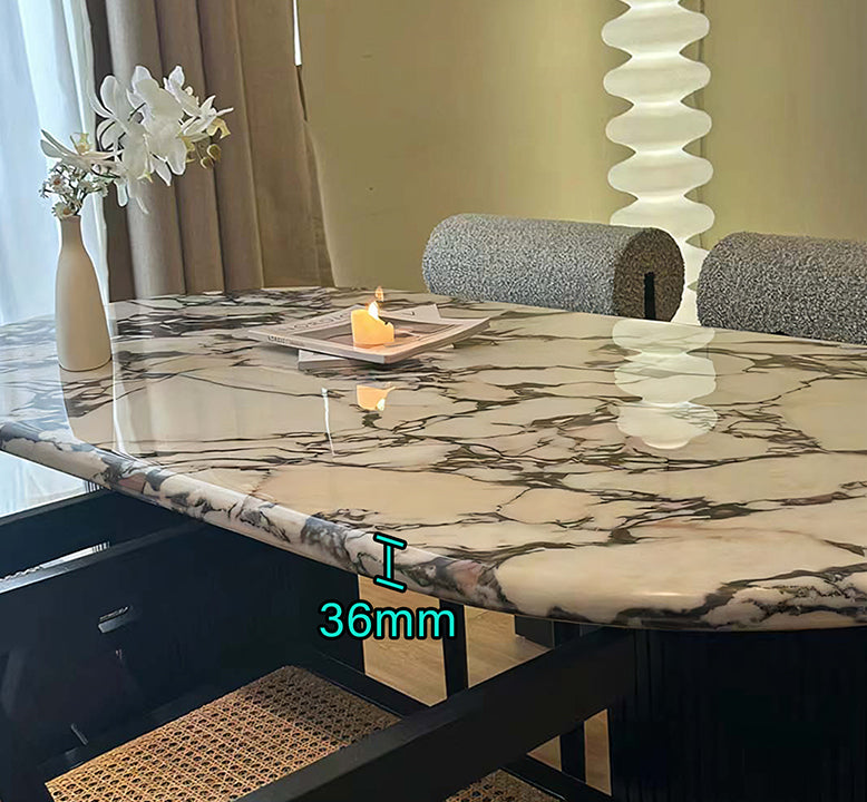 Amina Oval Dining Table, Solid Wood & Marble