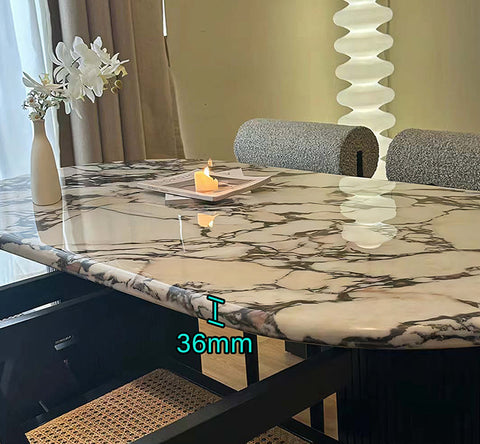 Amina Oval Dining Table, Solid Wood & Marble