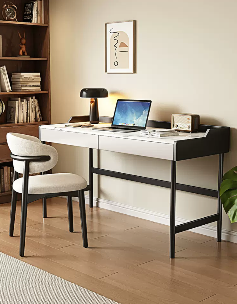 Zuriel Office Desk, White Sintered Stone