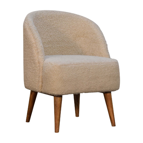Artisan Furniture Solid Mango Wood Cream Boucle Tub Chair
