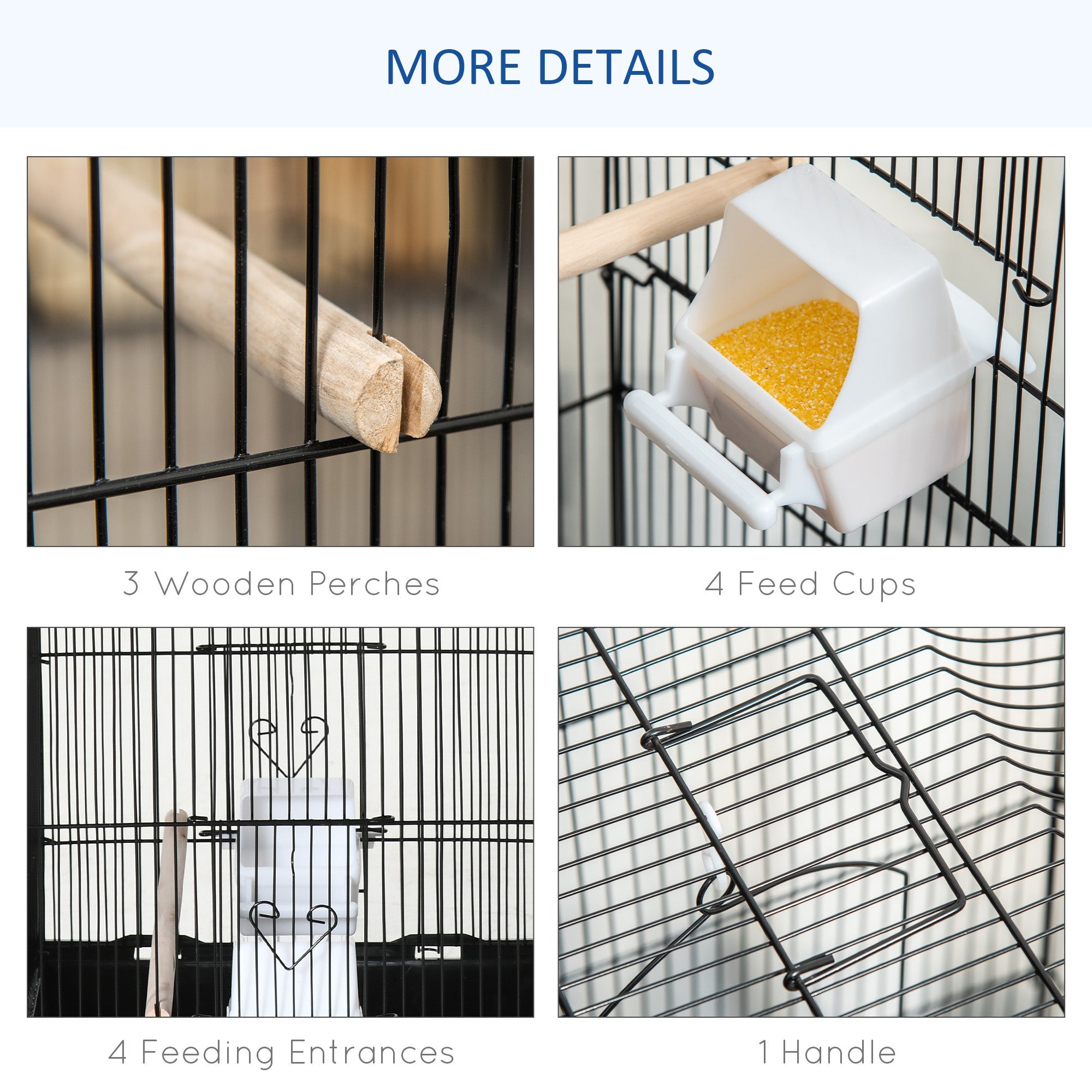 PawHut Large Metal Bird Cage with Stand, Perches, Food Bowls, Swing, for Budgies, Parakeets, Black