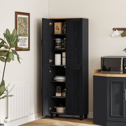 HOMCOM Freestanding Kitchen Cupboard, 4-Door Storage Cabinet with Adjustable Shelves, Modern Kitchen Pantry for Dining Room, 170cm, Black
