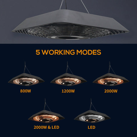 Outsunny 2000W Electric Hanging Patio Heater Ceiling Mounted Halogen Heating Indoor Outdoor with Remote Control Aluminium