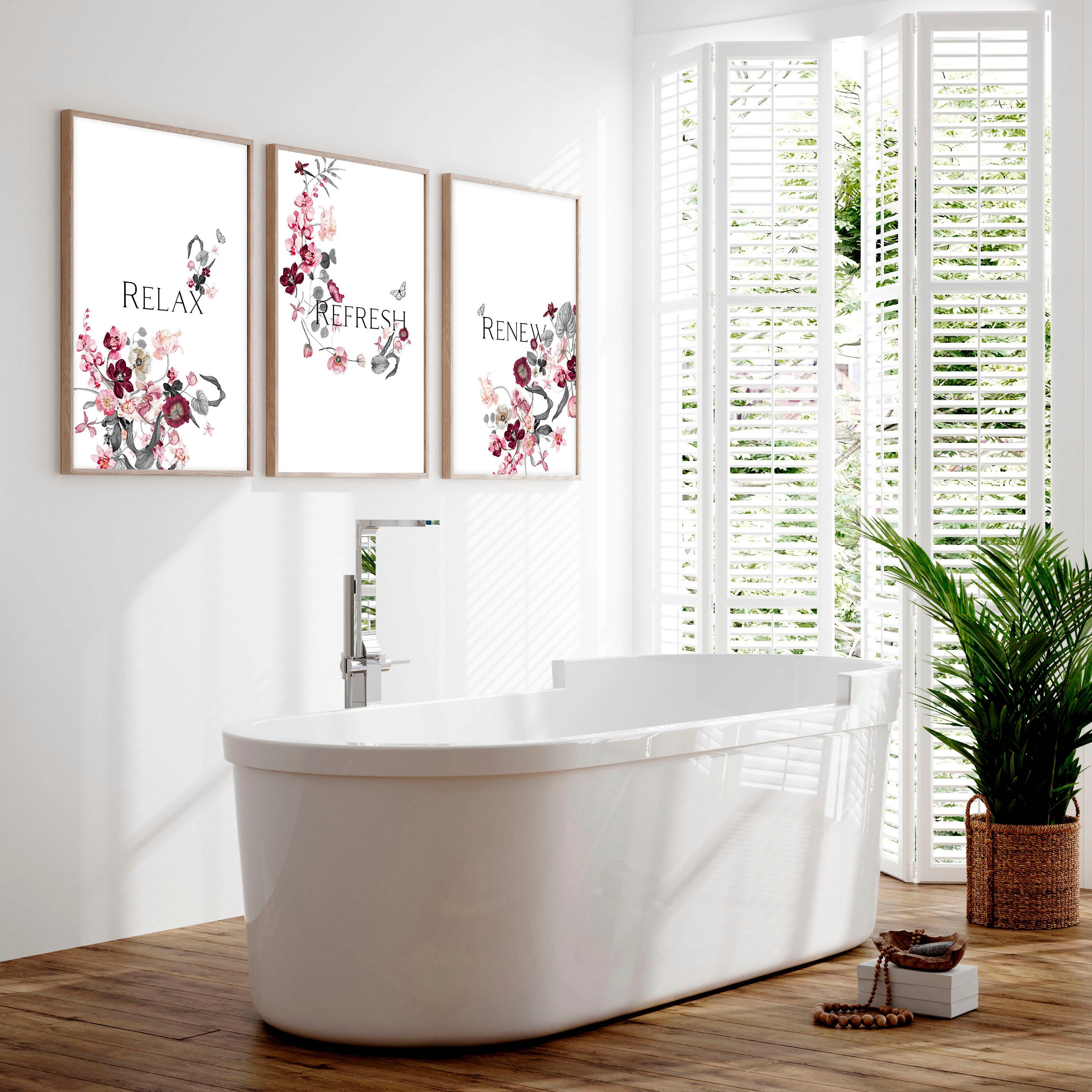 Wall pictures for bathroom | set of 3 framed wall art prints
